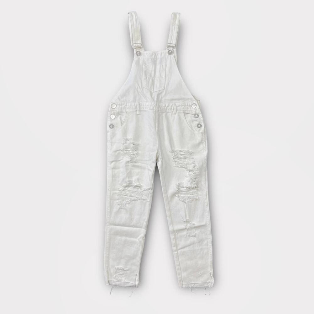ONE by One Teaspoon Distressed White Denim Overalls